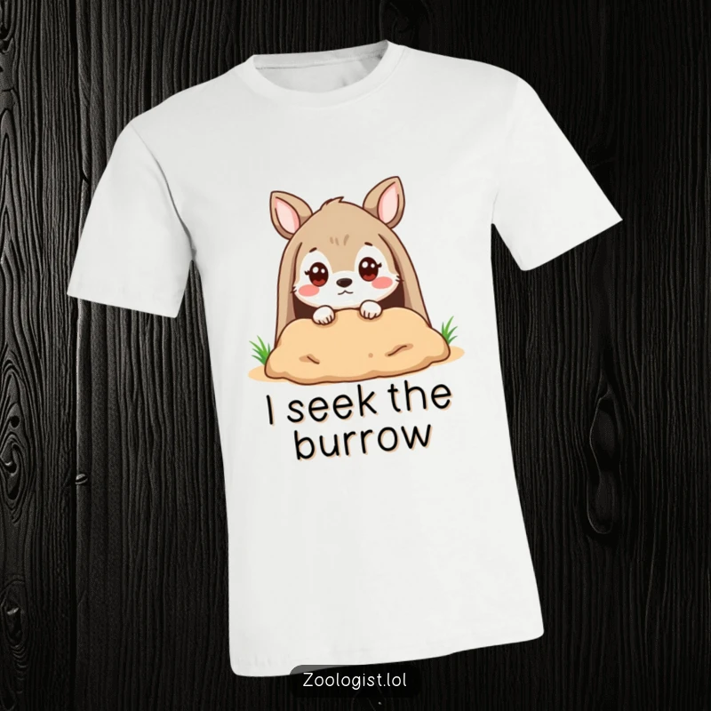Funny T-Shirt: A cute animal character peering intently into a dark burrow with a puzzled, quizzical expression, seeking answers.