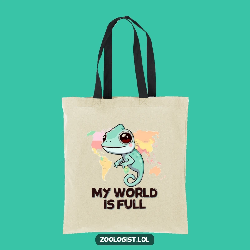 Funny Chameleon World Map Tote Bag: Carry Your Travels with Colorful Flair